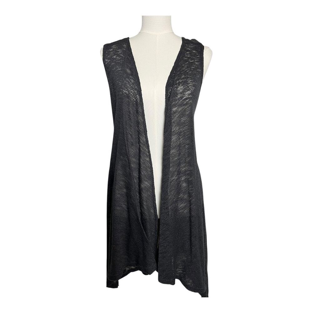 PPLA Womens Sweater Vest Gray Small Knit Open Front Cardigan Boho Casual